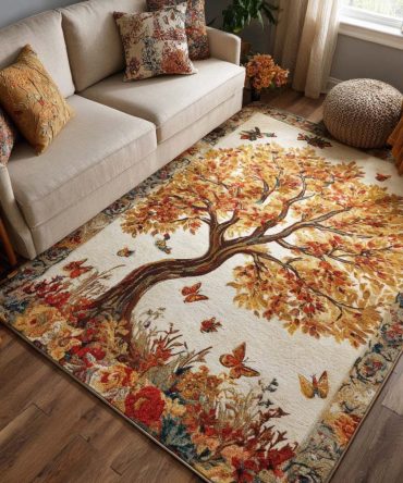 Golden Season Area Rug — Seasonal Botanical Pattern With Warm Gold Tones, Soft Pile, Fade-Resistant Fibers, Versatile Decor For Year-Round Style