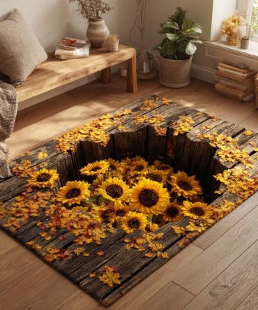 Golden Sun Hollow Accent Area Rug — Plush Low-Pile Living Room Rug, Fade-Resistant, Easy-Care & Non-Slip Backing