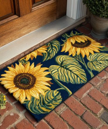 Golden Sunflower Welcome Mat — Rustic Coir Doormat With Vibrant Floral Print & Non-Slip Backing For Porch Entryways