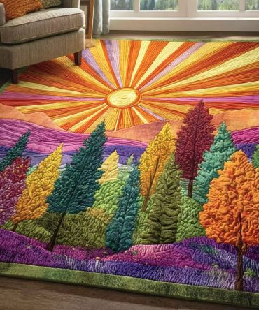 Golden Sunray Radiant Area Rug — Modern Warm-Tone Living Room Rug, Low-Pile Plush, Fade-Resistant & Easy Maintenance