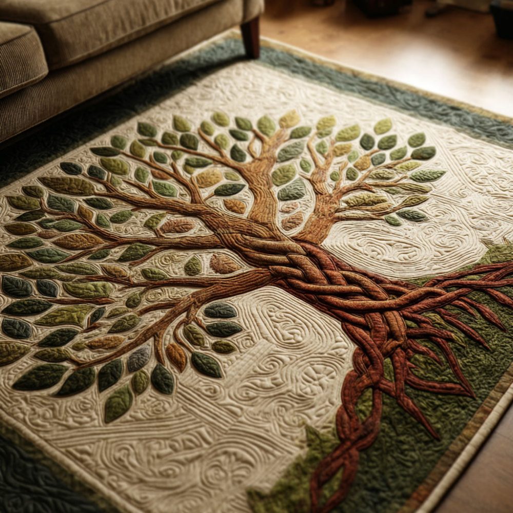 Golden Tree Nature-Inspired Area Rug — Elegant Botanical Accent Rug, Durable Low-Pile, Stain-Resistant For High-Traffic Areas
