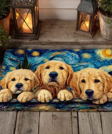Golden Trio Night Premium Welcome Mat — Bold Three-Star Gold Motif Entrance Rug, Weather-Resistant & Slip-Resistant For Outdoor Use