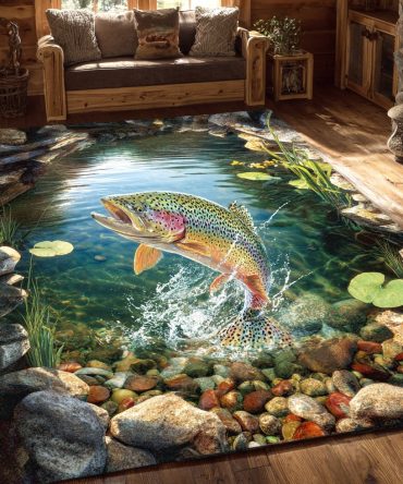 Golden Trout Decorative Area Rug — Coastal-Inspired Accent Rug, Soft Low-Pile, Durable & Easy-Care For Living Spaces