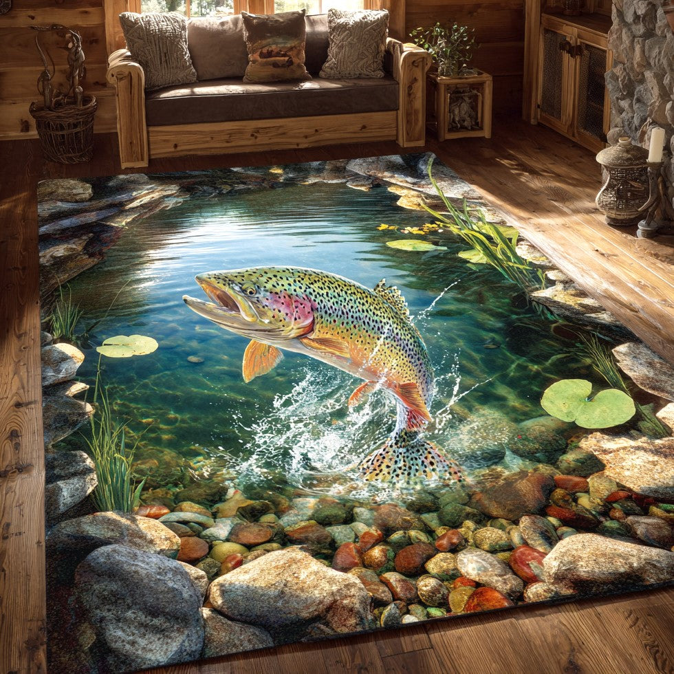 Golden Trout Decorative Area Rug — Coastal-Inspired Accent Rug, Soft Low-Pile, Durable & Easy-Care For Living Spaces