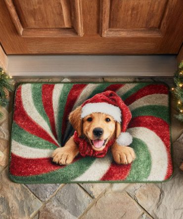 Golden Vortex Pup Welcome Mat — Artful Golden Retriever Doormat With Modern Swirl Design, Durable Coir, Weatherproof & Non-Slip