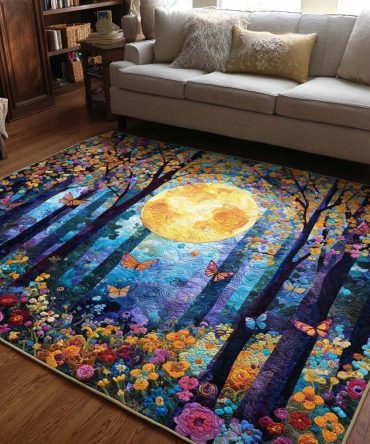 Golden Woods Contemporary Area Rug — Warm-Toned Nature Pattern Rug, Soft Low-Pile, Fade-Resistant & Easy Upkeep