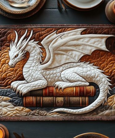 Golden Wyrm Quilted Placemat - Luxe Gold Dragon Scale Motif, Protective Quilted Cotton Mat for Elegant Dining & Fantasy Decor