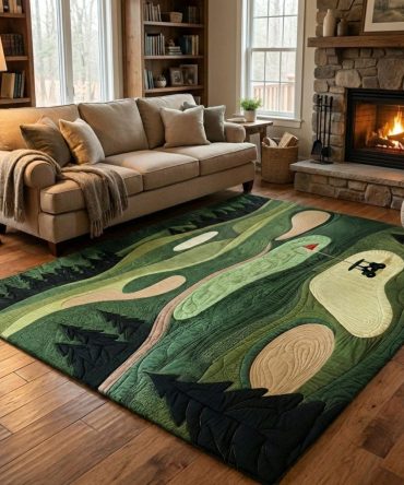 Golf Trail Themed Area Rug — Sport-Inspired Accent Rug For Game Rooms & Offices, Durable Low-Pile, Easy-Clean Surface