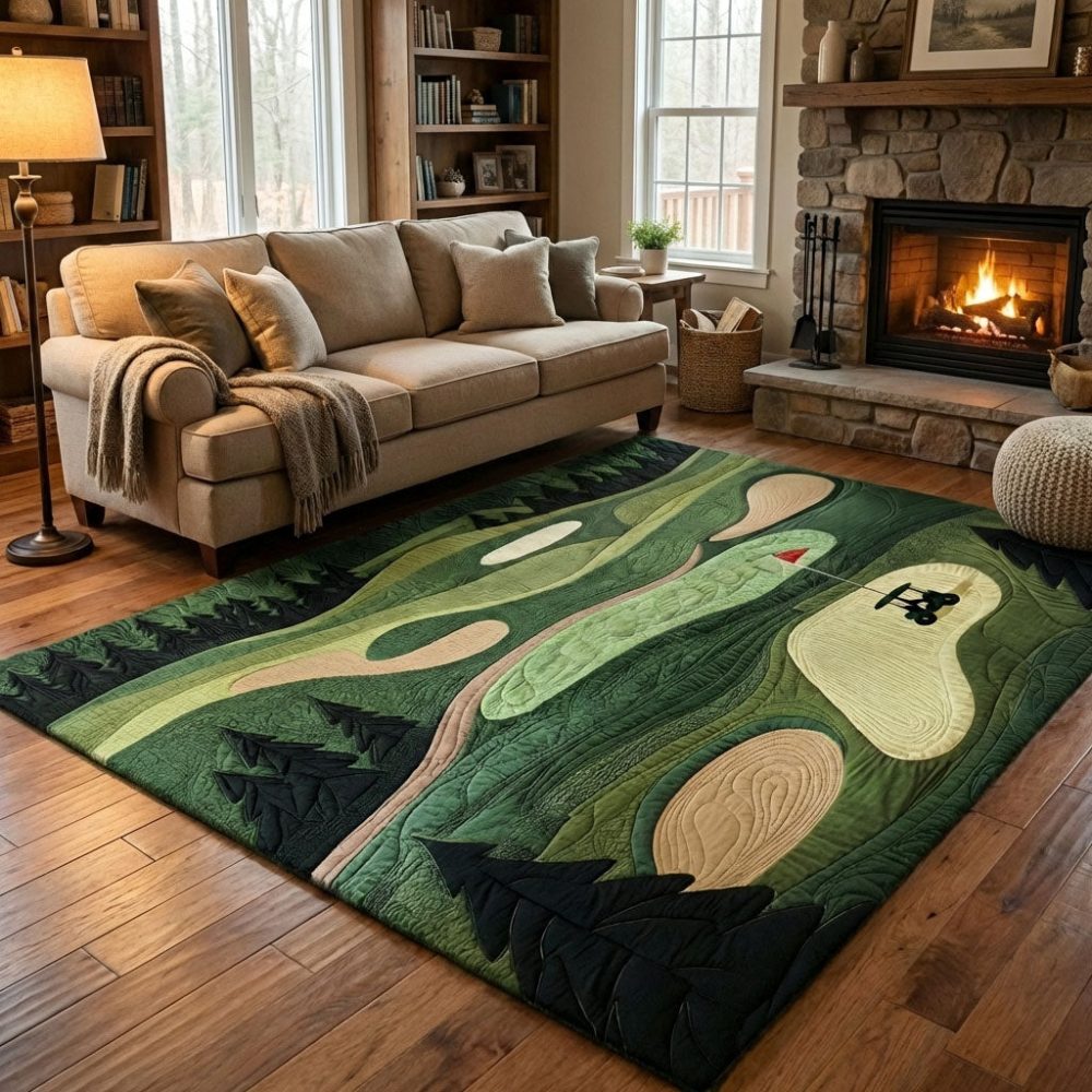 Golf Trail Themed Area Rug — Sport-Inspired Accent Rug For Game Rooms & Offices, Durable Low-Pile, Easy-Clean Surface