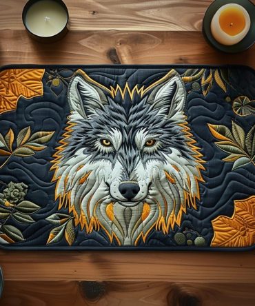 Gray Wolf Quilted Placemat — Majestic Wildlife Table Mat, Reversible and Cushioned for Rustic Dining, Machine-Washable & Durable
