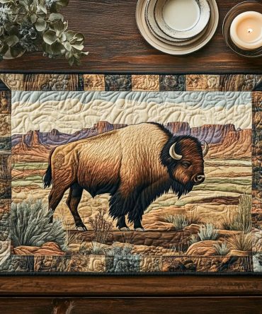 Rustic Quilted Placemat with Mountain Motif — Durable Country Table Mat, Heat-Resistant, Machine-Washable, Perfect for Farmhouse Dining