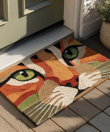 Green Eyes Cat Door Mat – Striking Feline Gaze Coir Welcome Mat, Heavy-Duty Outdoor Entry Rug With Slip-Resistant Backing For Porches
