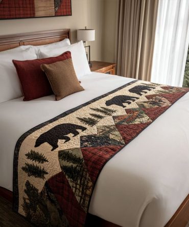 Grizzly Hollow Quilted Bed Runner - Heavy-Duty Rustic Cabin Throw For Queen & King Beds, Warm Quilted Accent, Reversible Design