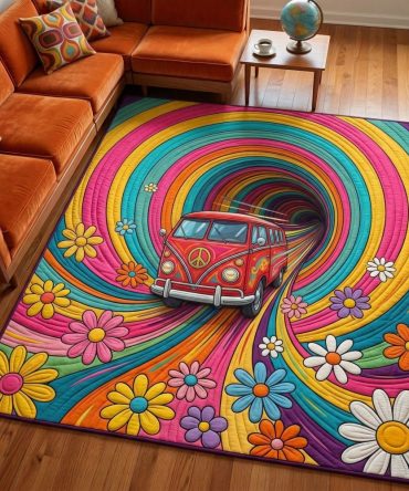 Retro Groovy Adventure Area Rug - Bold Mid-Century Accent Rug, Durable Low-Pile For Living Rooms, Playrooms & Studios