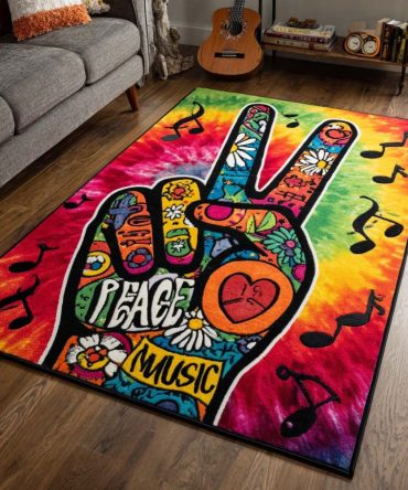 Groovy Peace Hand Area Rug - Retro Hand Symbol Accent Rug, Soft Low-Pile, Non-Slip, Perfect For Bedrooms & Chill Spaces