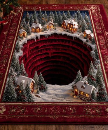 Grotto Christmas Village Holiday Area Rug - Festive Seasonal Accent Rug, Durable & Soft For Entryways, Living Rooms, Mantels