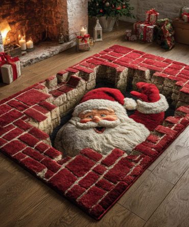 Grotto Santa Claus Holiday Area Rug - Festive Santa Accent Rug, Plush Soft Pile, Durable For Seasonal Decor & Family Rooms