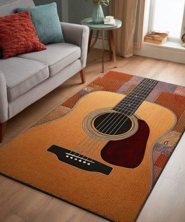 Guitar Dream Music-Themed Area Rug - Vintage Guitar Accent Rug For Music Rooms & Studios, Low-Pile, Durable & Stylish