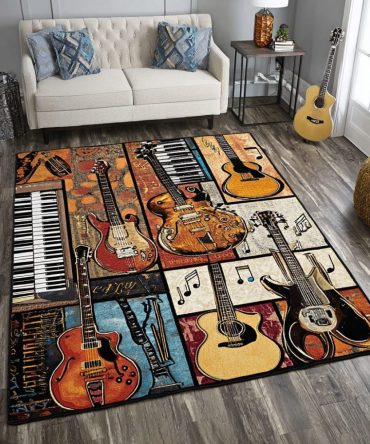 Guitar Echo Acoustic Area Rug - Sound-Inspired Accent Rug With Graphic Guitar Motif, Durable Low-Pile For Living & Music Spaces