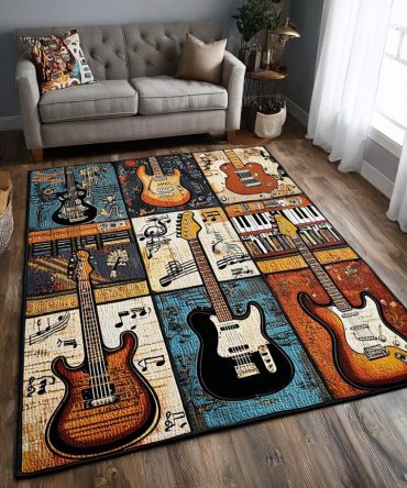 Expressive Guitar Harmony Area Rug - Plush Durable Music Room Rug For Living Room, Bedroom & Studio, Multiple Sizes
