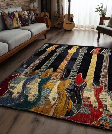 Acoustic Guitar Tone Rug - High-Quality Music Room Area Rug With Vintage Guitar Illustration, Non-Slip & Easy-Care