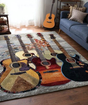 Guitar Waves Decorative Rug - Ocean-Inspired Music Rug With Stylized Guitar Waves Artwork For Living Rooms & Studios