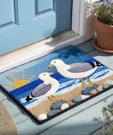 Gullsong Coastal Welcome Mat – Seagull & Shoreline Coir Doormat, Durable Outdoor Entry Rug With Non-Slip Backing For Beach House Or Nautical Front Doors