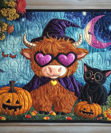 Spooky Farm Halloween Quilted Placemat — Playful Cow Design, Durable Insulated Table Mat, Machine-Washable Seasonal Decor For Halloween Tables