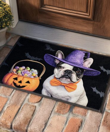 Festive Halloween French Bulldog Door Mat – Heavy-Duty Coir Welcome Mat, Non-Slip Front Porch Decor & Pet-Lover Gift