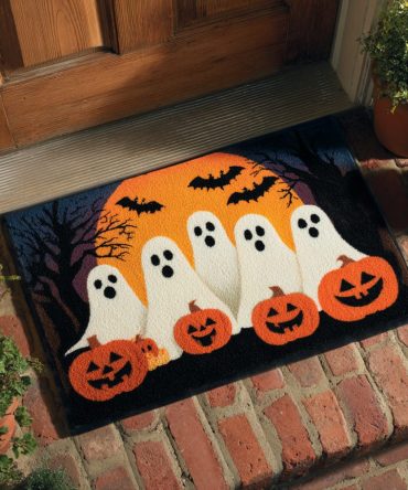 Cheerful Halloween Ghosts Doormat - Spooky Yet Friendly Outdoor Coir Welcome Mat, Weatherproof Front Door Decor For Porch & Entryway
