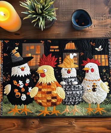 Halloween Hens Quilted Placemat — Spooky Chicken Table Decor, Farmhouse Cotton Placemat for Fall Entertaining — Machine Washable & Gift-Ready