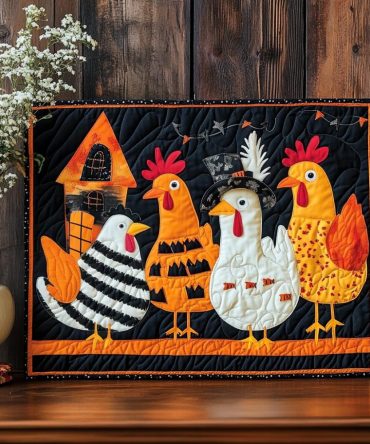 Halloween Poultry Quilted Placemat - Festive Farmhouse Chicken Table Mat, Heat-Resistant & Washable, Charming Seasonal Accent
