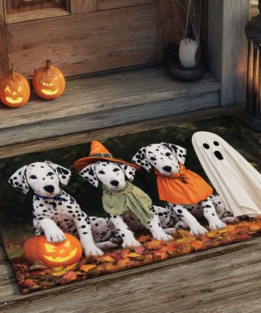 Halloween Squad Dalmatians Doormat - Playful Pup-Themed Coir Welcome Mat With Spooky Accents, Durable Outdoor/Indoor Front Door Rug