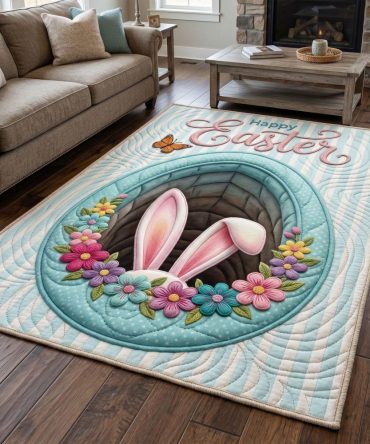 Happy Easter Hole Spring Rug - Festive Egg Hole Area Rug For Entryway, Porch & Kids Rooms, Soft Durable Seasonal Decor