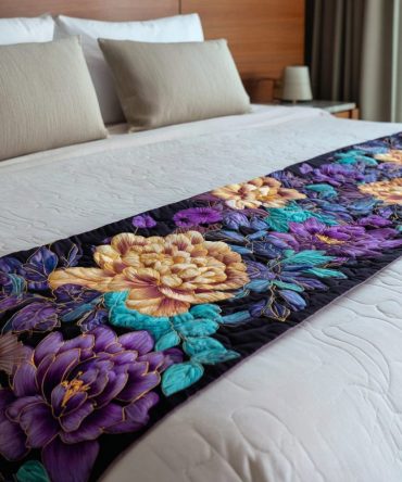 Happy Flowers Quilted Bed Runner - Cheerful Floral Cotton Bed Scarf For Bright Bedrooms, Lightweight Accent For Queen & King Beds