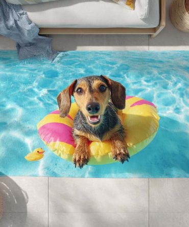 Happy Go Doxie Dog Rug - Cute Dachshund Area Rug For Pet Lovers, Living Room & Nursery, Soft Low-Pile, Multiple Sizes