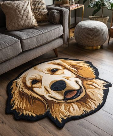 Custom-Shaped Happy Golden Face Rug - Playful Golden Retriever Face Floor Mat, Kid & Pet-Friendly Accent Rug, Soft Durable Material