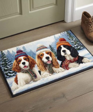 Happy Spaniels Cheerful Doormat – Playful Pup Coir Welcome Rug, Durable Front Door Mat For Everyday Use, Outdoor/Indoor Non-Slip Entrance Mat For Homes