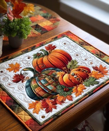 Harvest Moonlight Quilted Placemat — Autumn Harvest Table Mat, Rustic Cotton Quilting, Stain-Resistant & Machine-Washable Accent