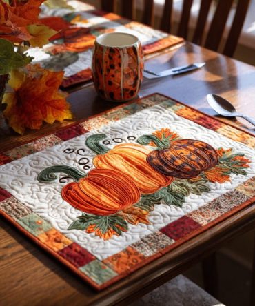 Harvest Moonlight Quilted Table Placemat — Rustic Autumn Dining Accent, Insulated Quilting & Easy-Clean Finish for Cozy Meals