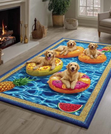 Playful Golden Retriever Harvest-Themed Area Rug — Pet-Friendly Indoor Accent Rug, Soft Low-Pile Mat For Kids & Entryways