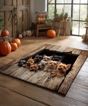 Charming Yorkie Harvest Puppy Area Rug — Cute Dog Print Indoor Accent Rug, Soft Low-Pile Mat Perfect For Bedrooms & Pet Spaces