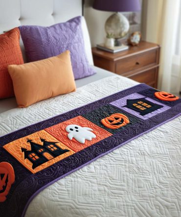 Haunted Dreams Halloween Quilted Bed Runner — Spooky Luxe Accent For Bedroom, Premium Quilted Throw To Elevate Fall Decor