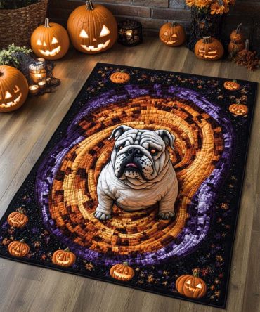 Haunted Galaxy Bulldog Statement Area Rug — Cosmic Bulldog Print Indoor Rug, Bold Decorative Accent For Game Rooms & Dens