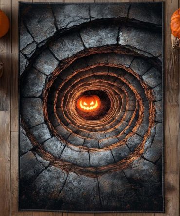 Spooky Haunted Path Themed Area Rug — Gothic Dark Indoor Accent Rug, Durable Low-Pile Carpet For Halloween Or Moody Interiors