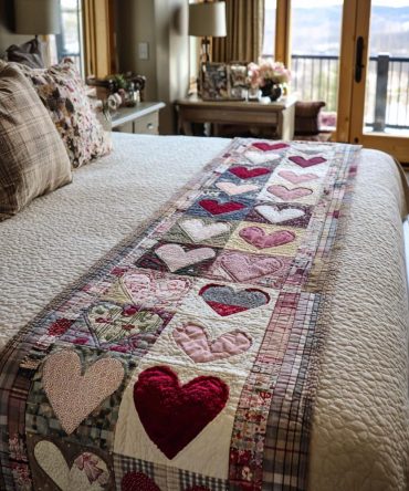 Heart Harmony Quilted Bed Scarf — Subtle Heart Floral Bed Runner For Layered Bedroom Decor, Reversible & Machine Safe