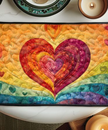 Heartfelt Charm Quilted Placemat — Romantic Heart Design Table Mat, Quilted Cotton Blend, Perfect Gift for Valentine’s & Cozy Dining, Machine Washable
