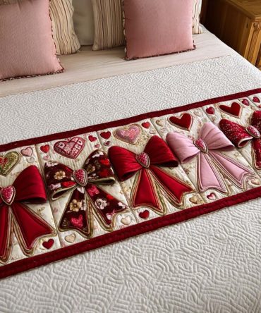Heartfelt Magic Quilted Bed Runner — Decorative Heart Motif Bedding Accent, Soft Touch, Easy Maintenance