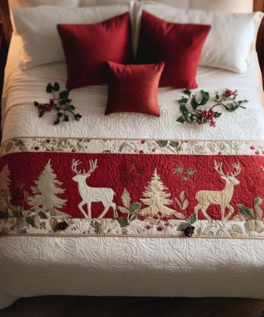 Hearth Magic Quilted Bed Scarf — Cozy Holiday Bed Accent For Queen & King, Warm Plaid & Quilting For Seasonal Bedrooms