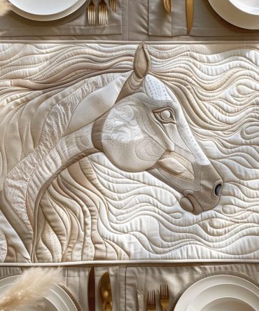 Heavenly Horse Quilted Table Placemats — Elegant Equestrian Motif, Premium Cotton Padding, Durable, Machine-Washable Dinner Mats